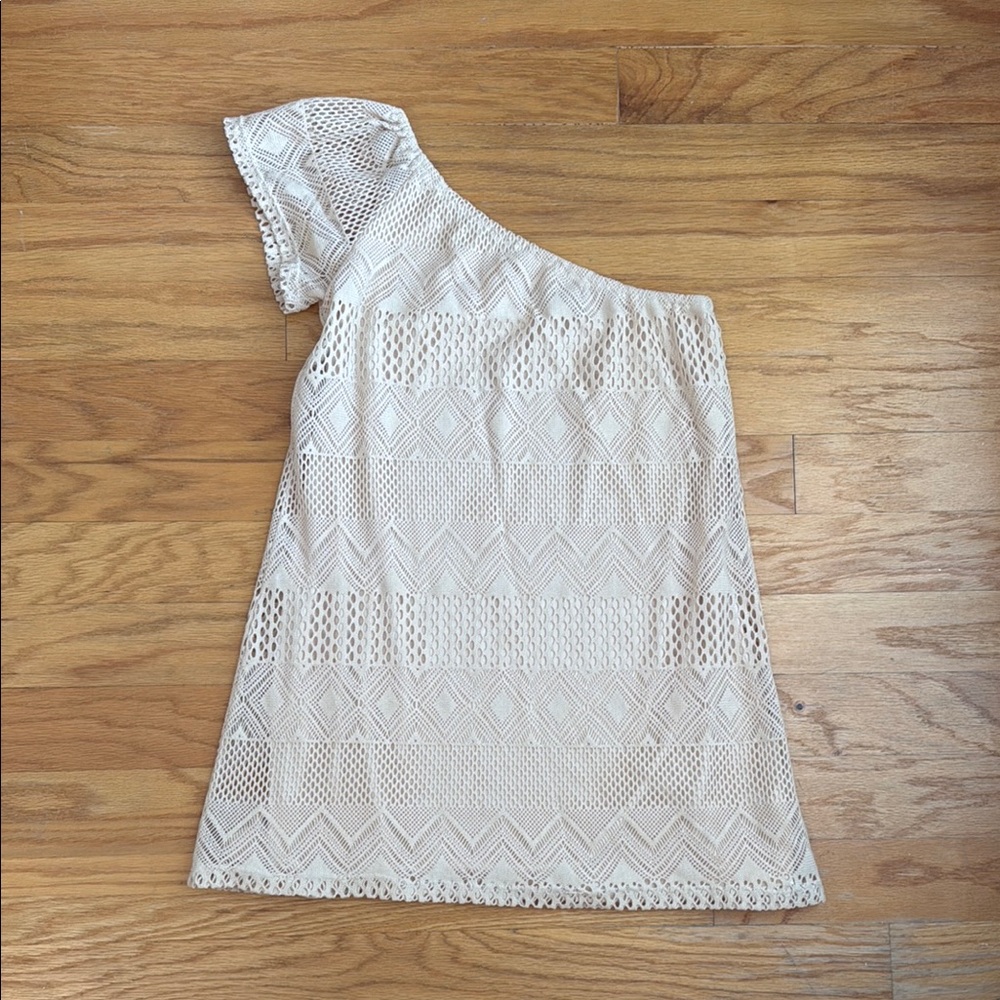 Basically Me One-Shoulder Cream Crochet Dress - Size S